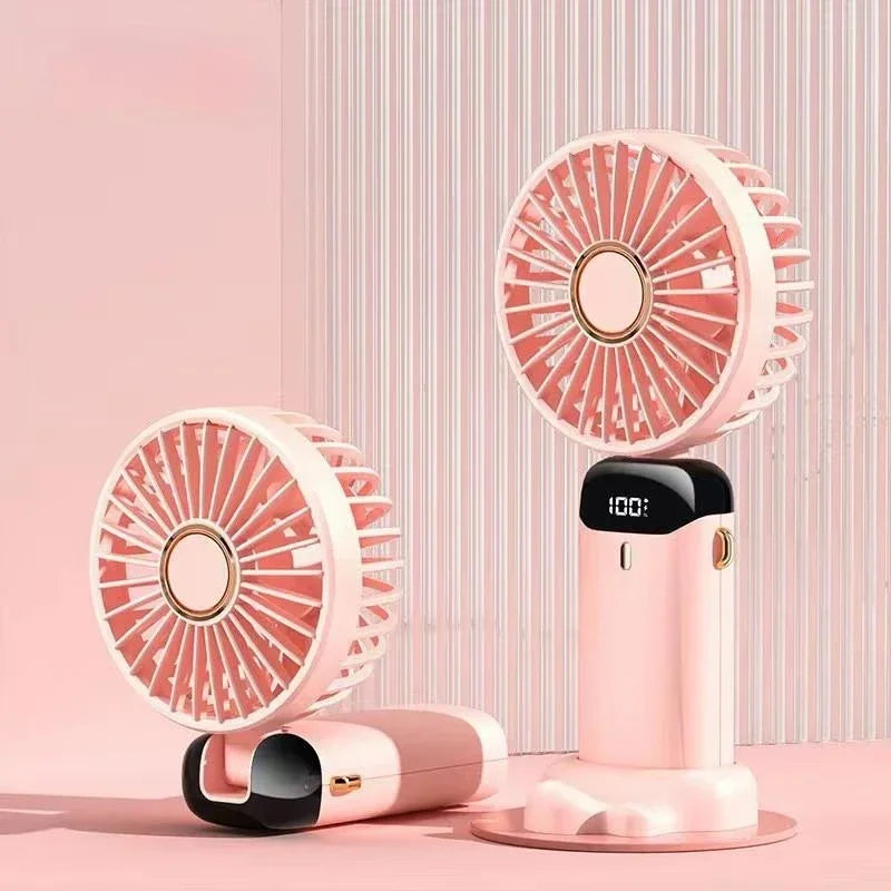 Portable Rechargeable Handheld Fan with LED Display, 5-Speed Mini Clip Fan with 90° Adjustable Head & Aromatherapy Function – USB Personal Cooling Fan for Office, Travel & Outdoor Use