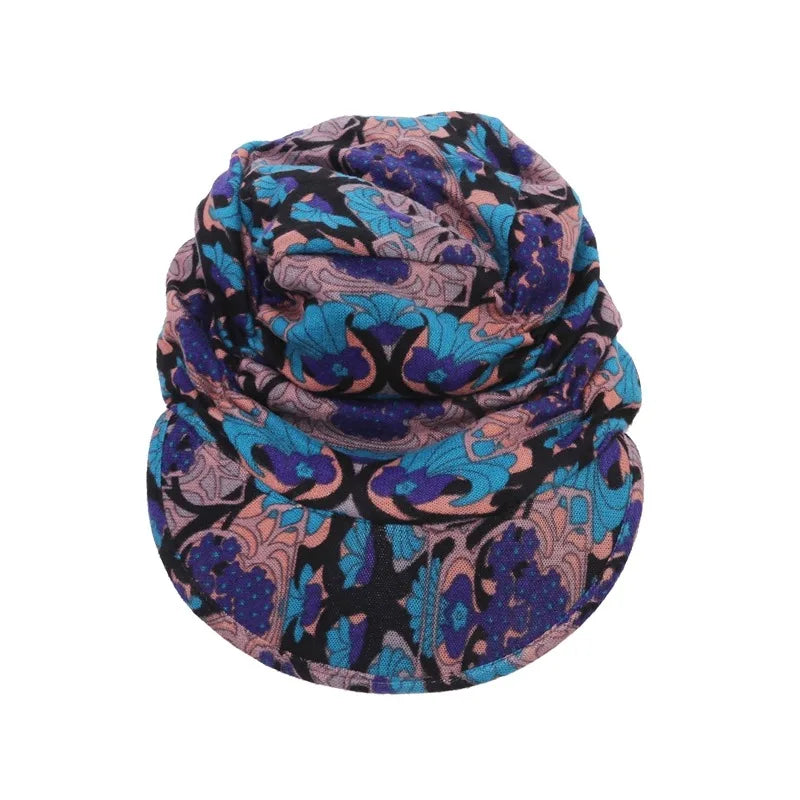 Women Autumn Winter Peaked Cap with Earflap – Warm Foldable Floral Print Casual Hat