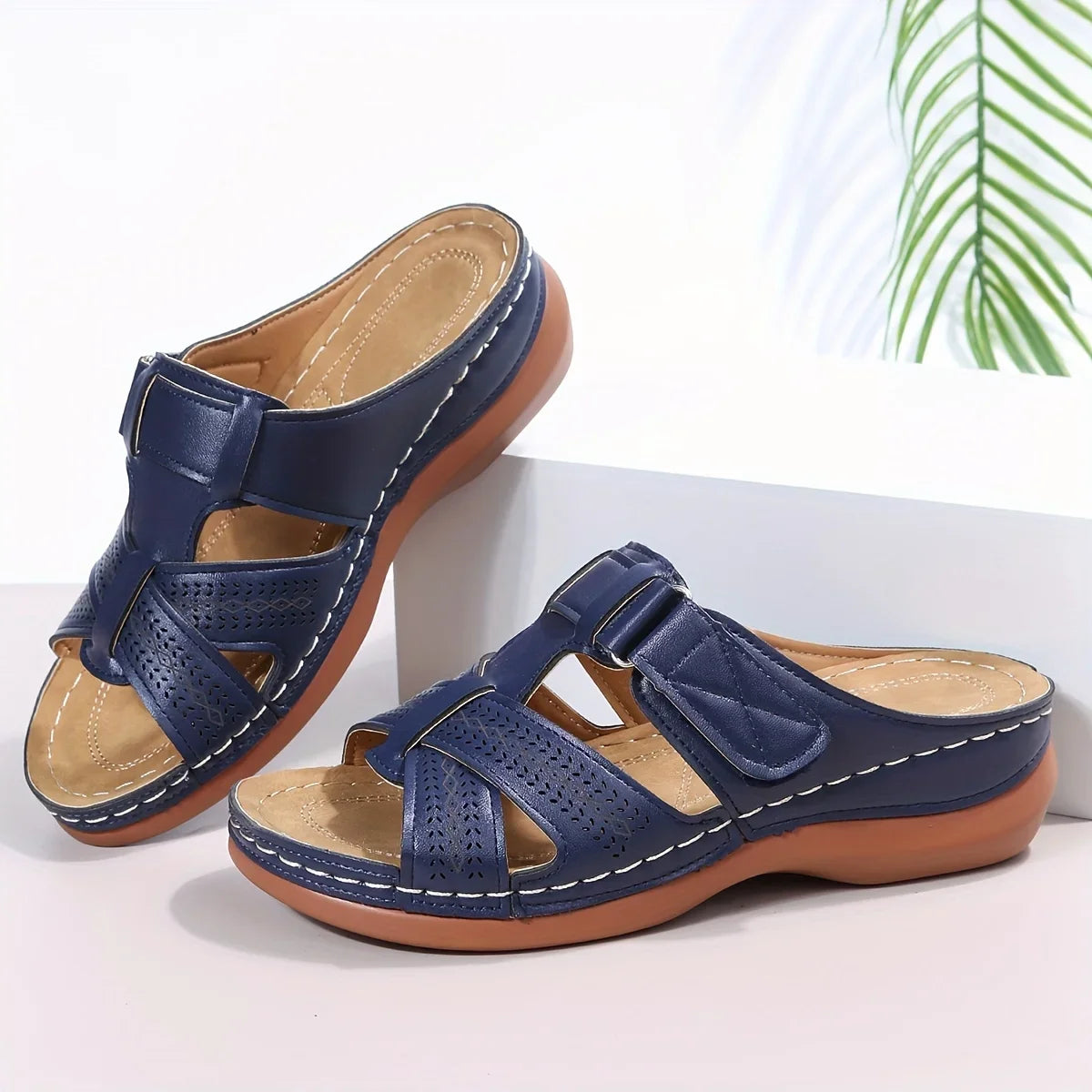 Women’s Comfortable Striped Fisherman Sandals – Arch Support, Lightweight Peep Toe Summer Slippers (3–5cm Heel)