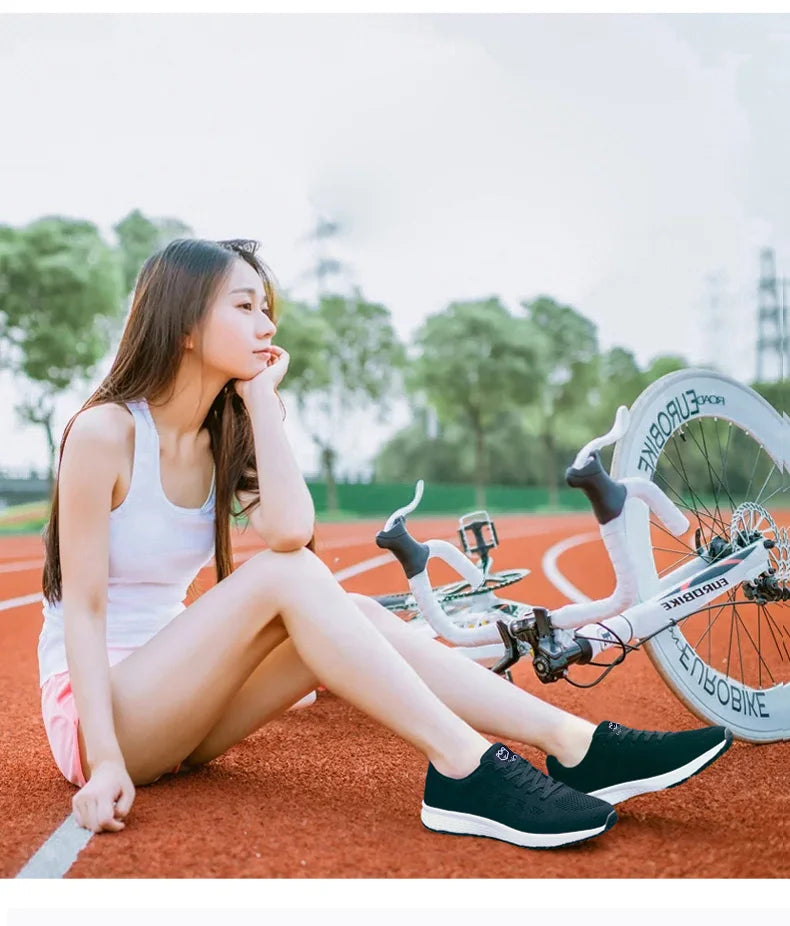 Women Casual Mesh Walking Sneakers – Breathable Lace-Up Flat Shoes for Women