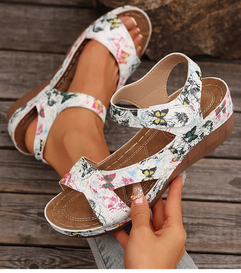 Women’s Wedge Sandals – Casual Summer Heeled PU Comfort Sandalias De Mujer Hook & Loop Strap Fashion Shoes