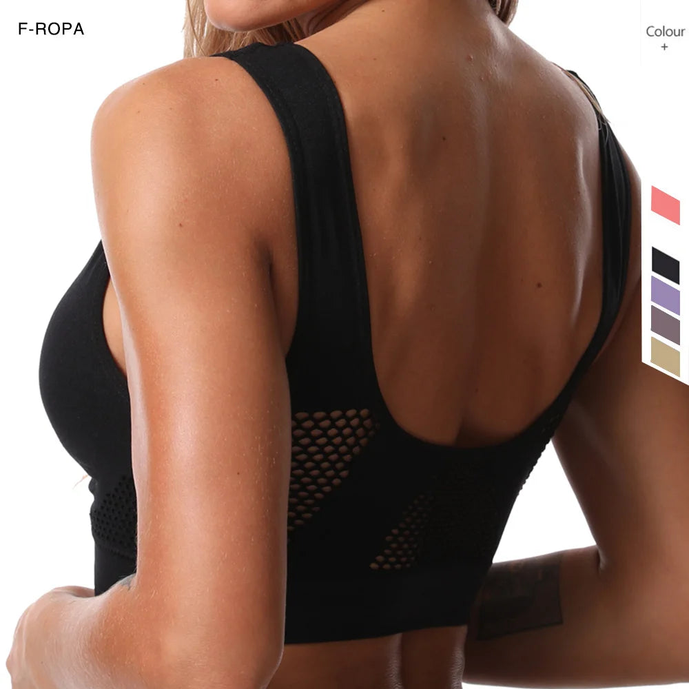 Seamless Mesh Sports Bra for Women – Breathable, Shockproof Wireless Fitness Crop Top (Plus Size up to 6XL)
