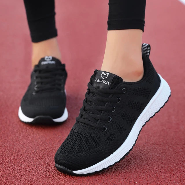 Women Casual Mesh Walking Sneakers – Breathable Lace-Up Flat Shoes for Women