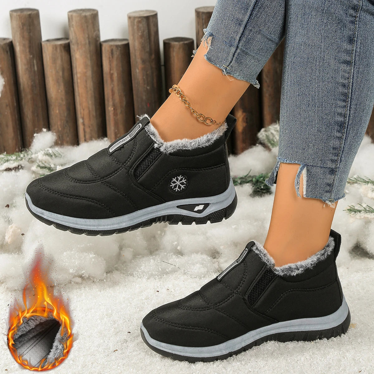 Women’s Lightweight Fleece-Lined Ankle Snow Boots – Soft Sole Slip-On Winter Casual Boots
