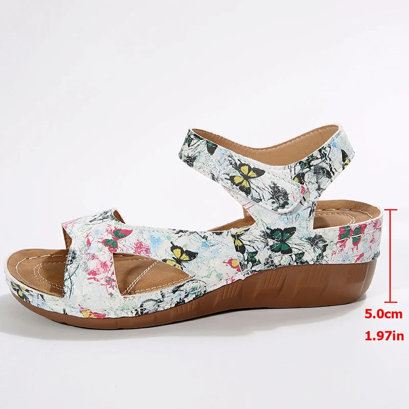 Women’s Wedge Sandals – Casual Summer Heeled PU Comfort Sandalias De Mujer Hook & Loop Strap Fashion Shoes
