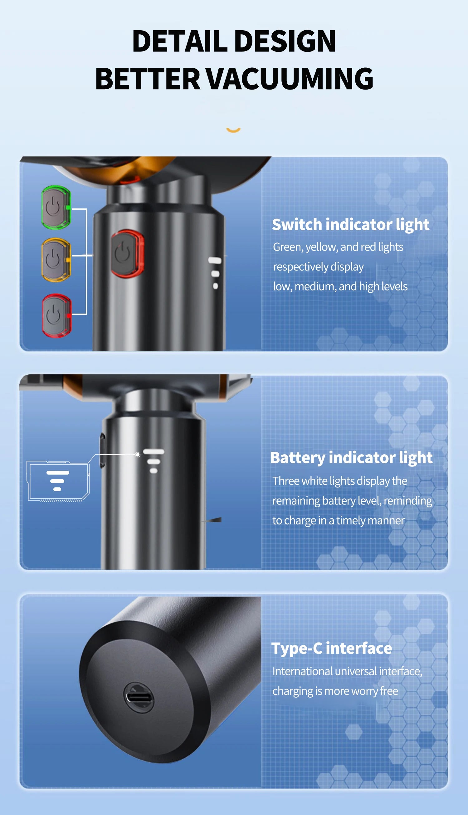 CENRR Mini Car Vacuum Cleaner 998000PA – Portable Handheld Vacuum & Blower for Car and Home Use
