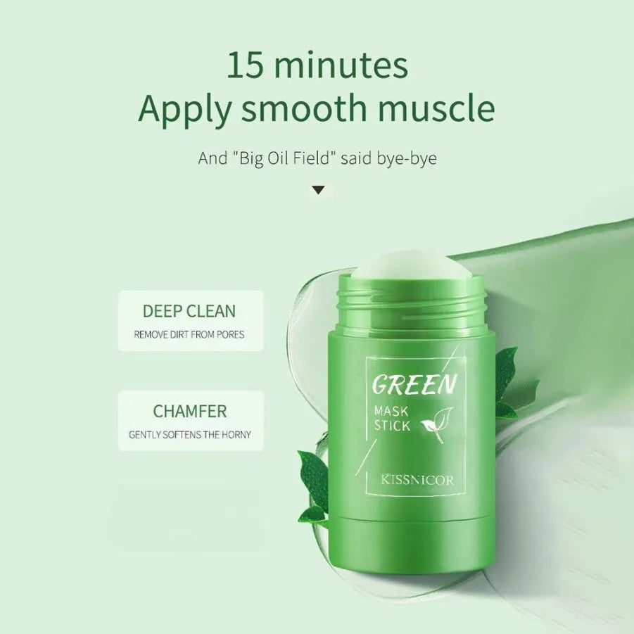 Green Tea Facial Clay Mask Stick – Deep Cleansing, Oil Control, Acne Treatment & Pore Minimizing Korean Skincare