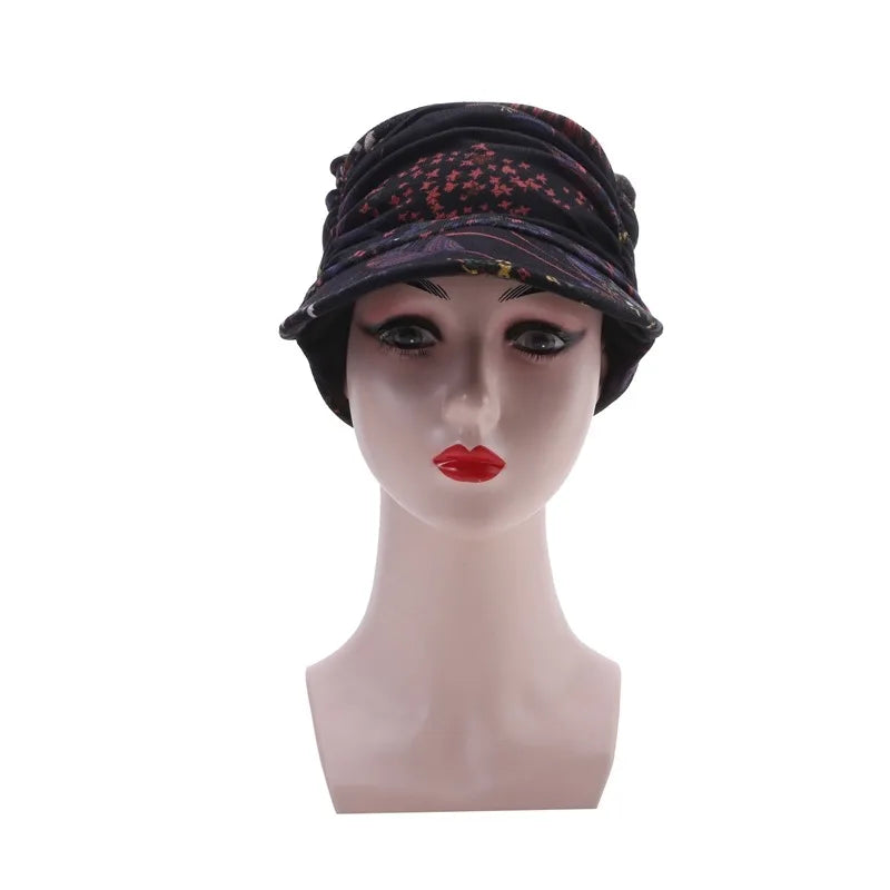 Women Autumn Winter Peaked Cap with Earflap – Warm Foldable Floral Print Casual Hat