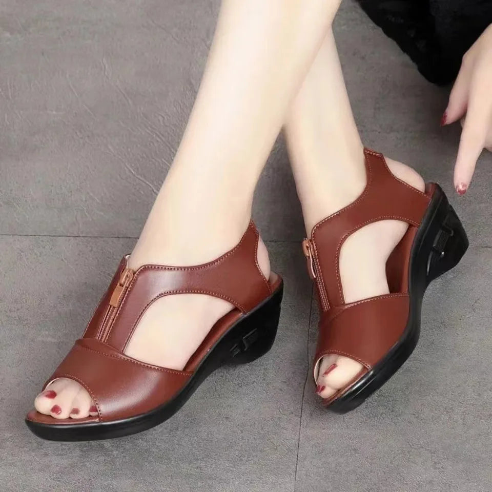 Women’s Plus Size Zipper Wedge Sandals – Low Heel Slip-On Roman Style Summer Casual Comfort Shoes