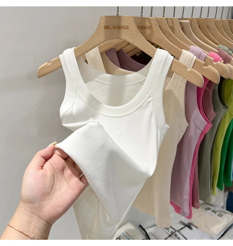 Women Solid Ribbed Tank Top Camisole – Elastic Cotton O-Neck Summer Basic Crop Top 2026