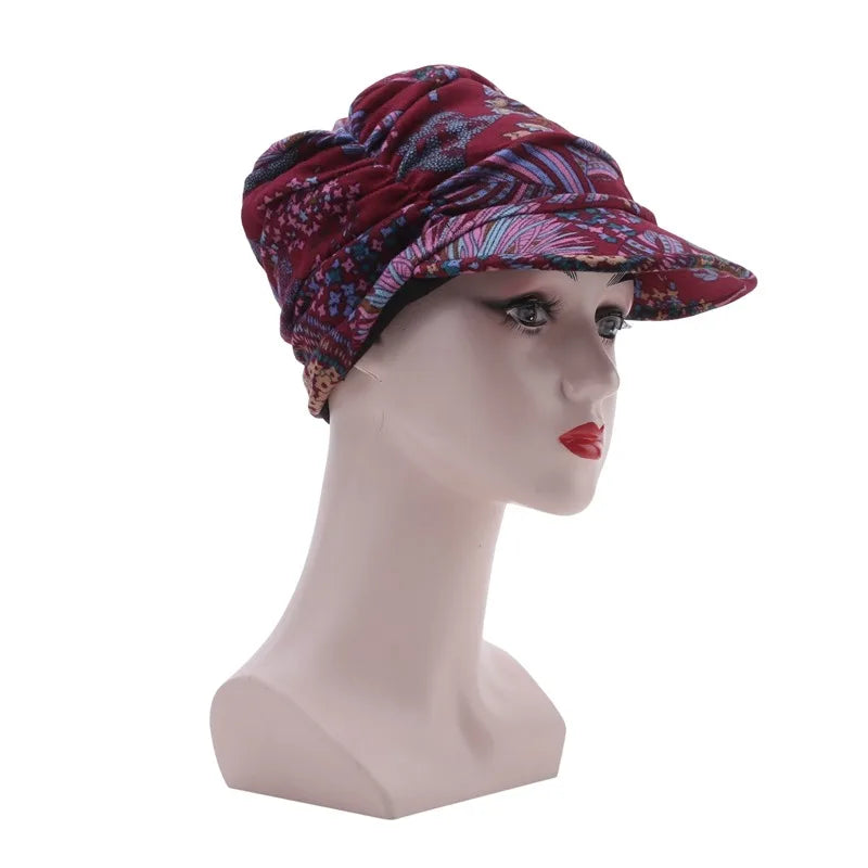 Women Autumn Winter Peaked Cap with Earflap – Warm Foldable Floral Print Casual Hat