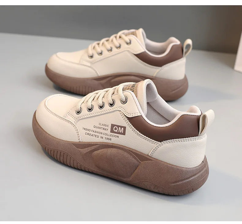 New Women’s Thick Sole Elevated Sneakers – Spring Casual PU Sports & Street Board Shoes