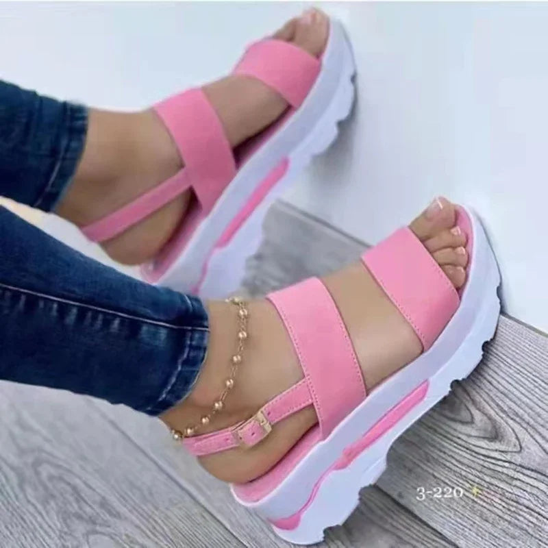Women’s Wedge Sandals – Low Platform Buckle Strap PU Summer Dress & Casual Heeled Shoes (3–5cm)