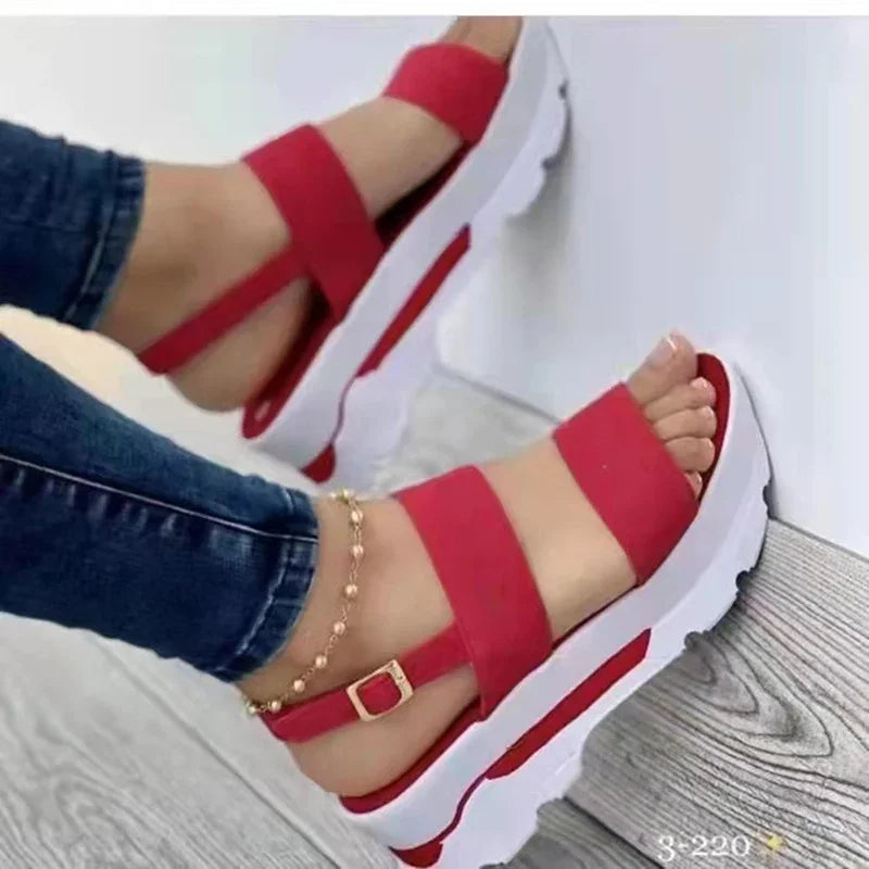 Women’s Wedge Sandals – Low Platform Buckle Strap PU Summer Dress & Casual Heeled Shoes (3–5cm)