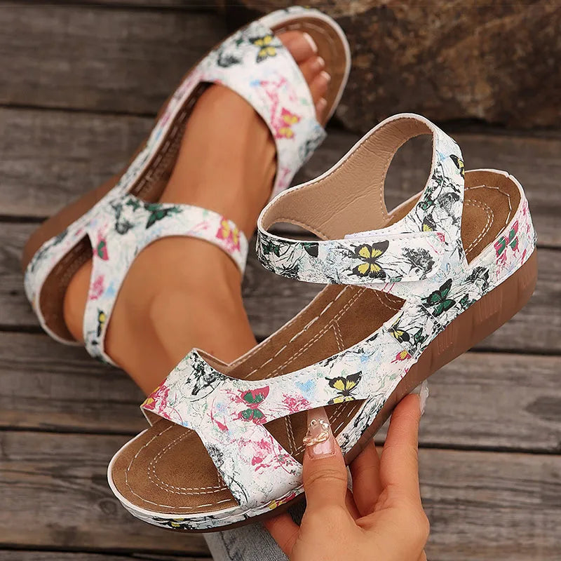 Women’s Wedge Sandals – Casual Summer Heeled PU Comfort Sandalias De Mujer Hook & Loop Strap Fashion Shoes