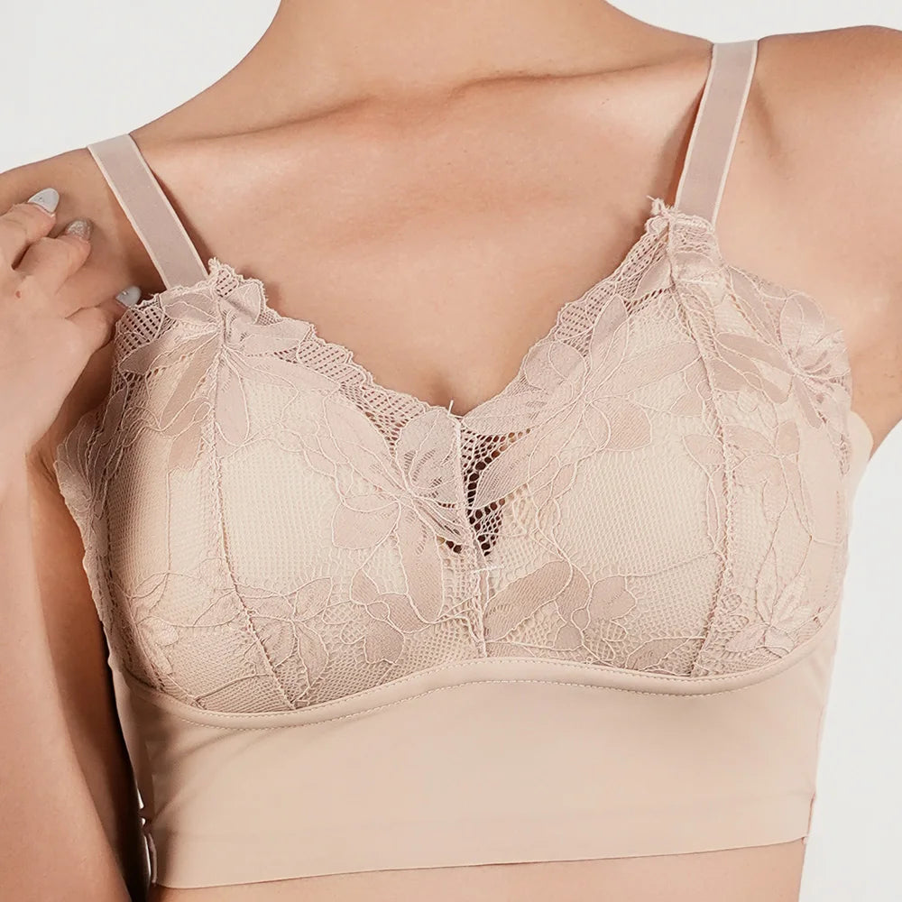 Plus Size Wireless Lace Push-Up Full Cup Bra – Seamless Thin Padded Adjustable Everyday Bra for Women (B–C Cups)