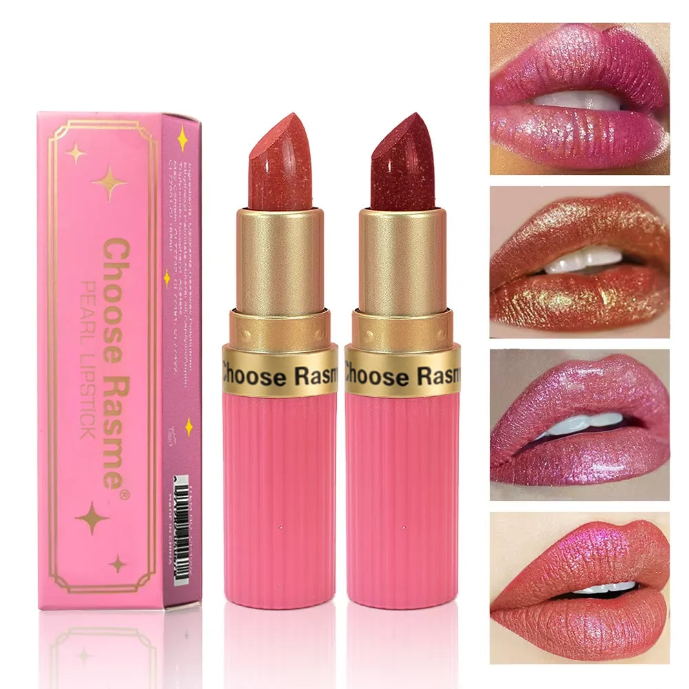 Pearlescent Pink Glitter Velvet Lipstick – Waterproof Long Lasting Matte Metallic Shimmer Diamond Lipstick for Women