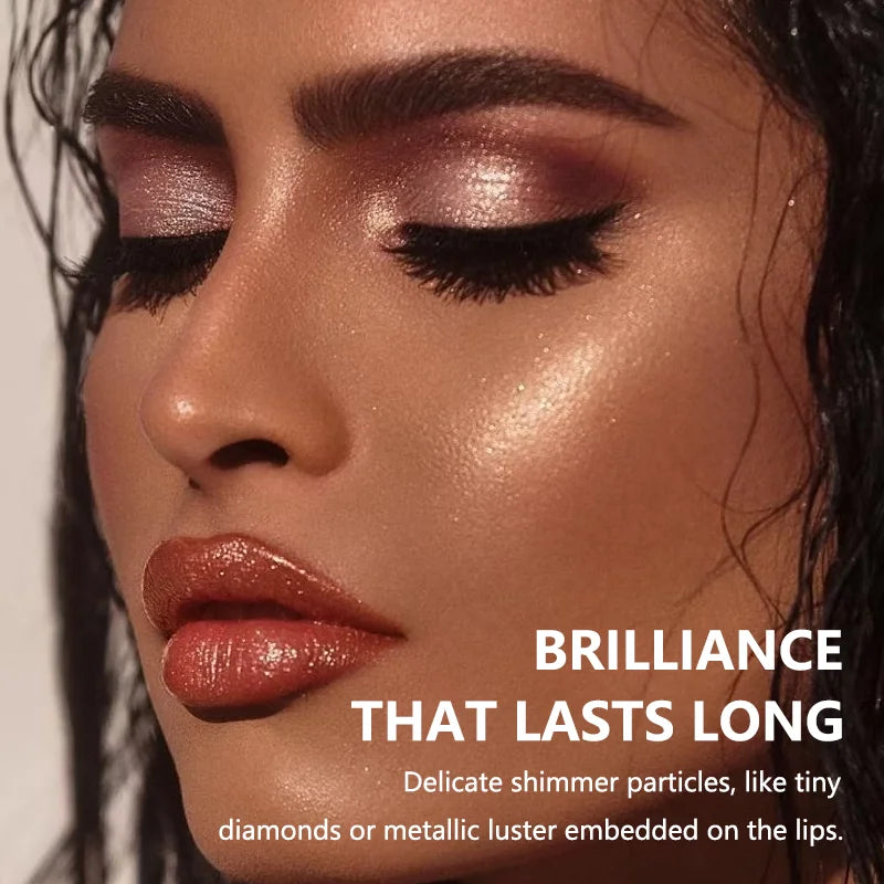 Pearlescent Pink Glitter Velvet Lipstick – Waterproof Long Lasting Matte Metallic Shimmer Diamond Lipstick for Women