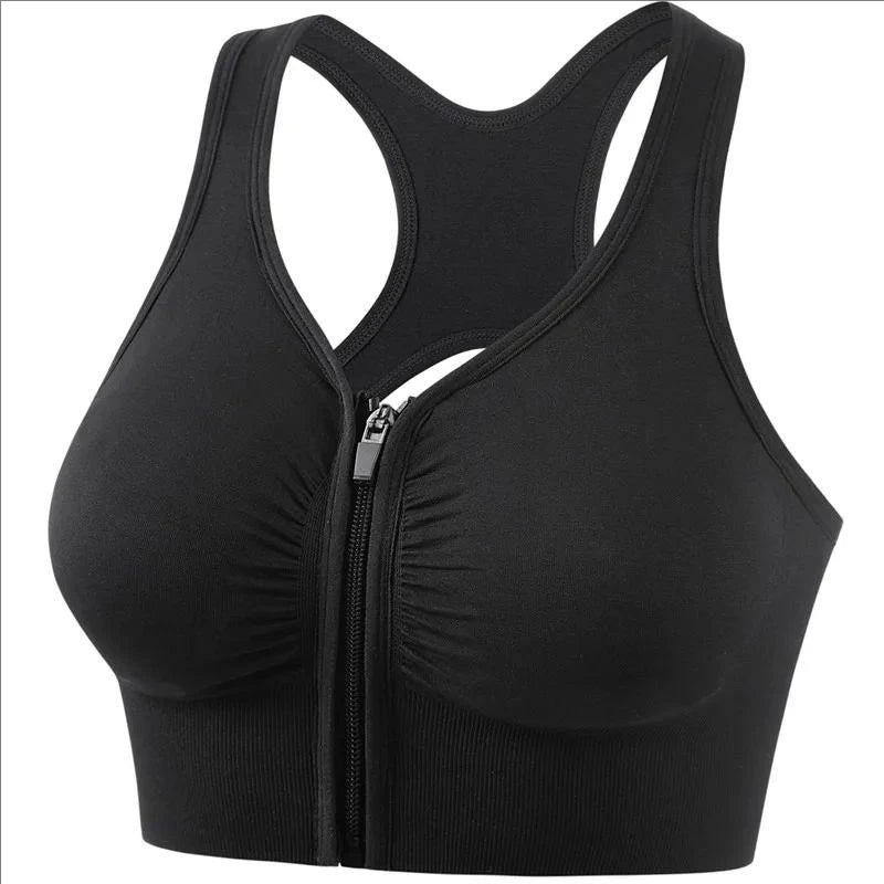 Women’s Front Zipper Sports Bra – Breathable Yoga & Gym Fitness Vest