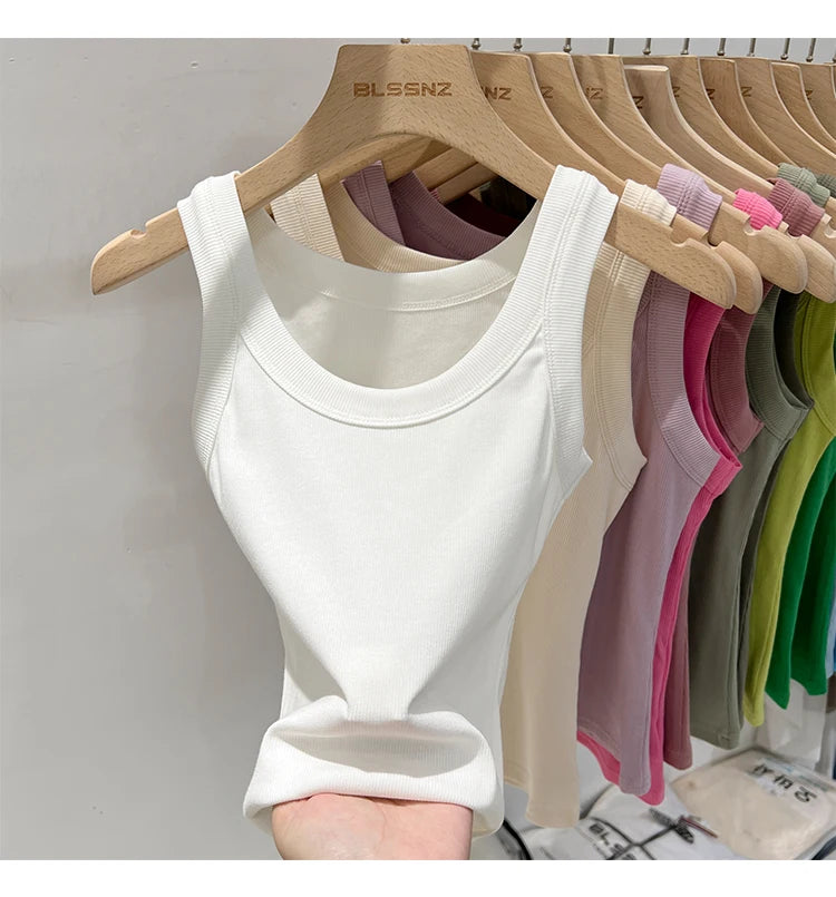 Women Solid Ribbed Tank Top Camisole – Elastic Cotton O-Neck Summer Basic Crop Top 2026