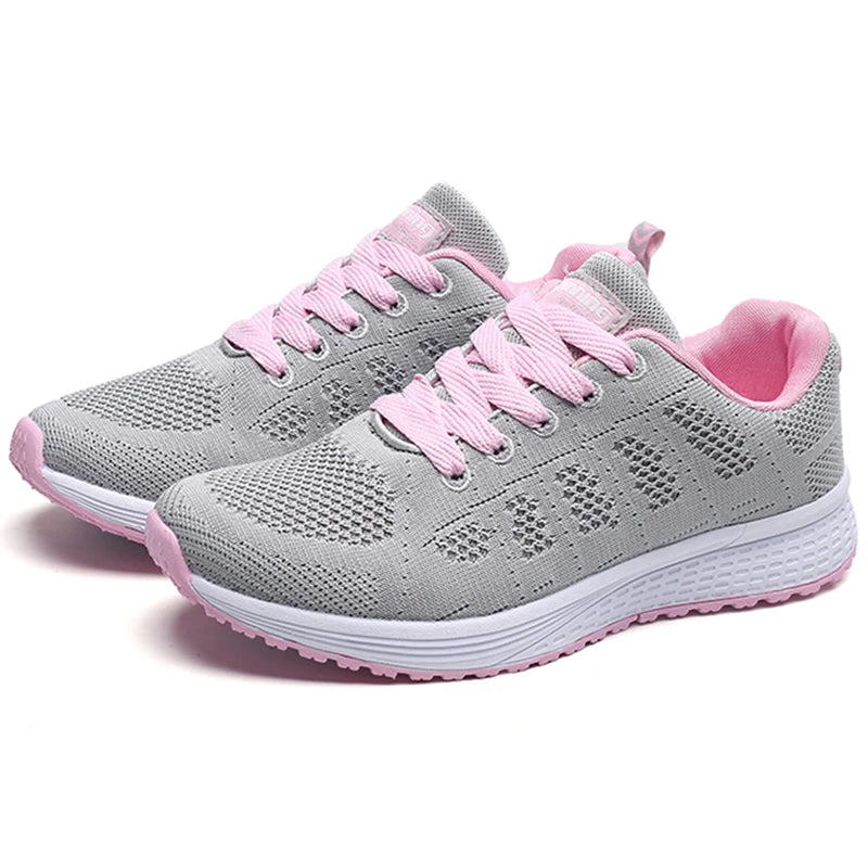 Women’s Breathable Mesh Running Sneakers – Lightweight Lace-Up Vulcanized Outdoor Walking Shoes for Women