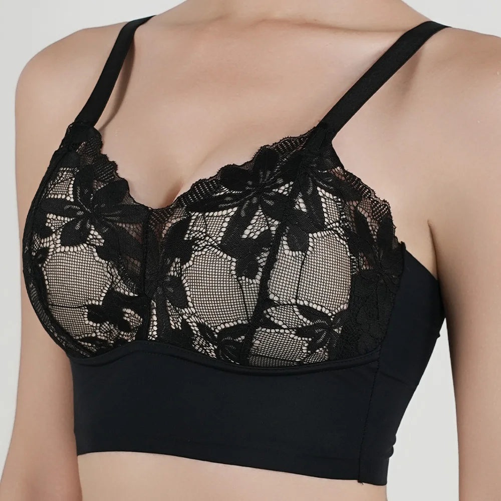 Plus Size Wireless Lace Push-Up Full Cup Bra – Seamless Thin Padded Adjustable Everyday Bra for Women (B–C Cups)