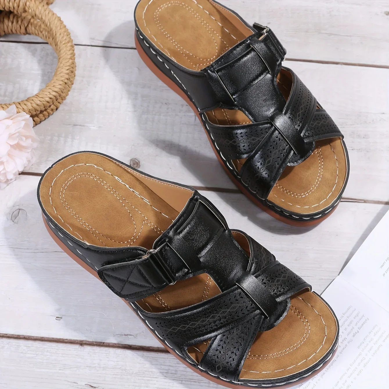 Women’s Comfortable Striped Fisherman Sandals – Arch Support, Lightweight Peep Toe Summer Slippers (3–5cm Heel)