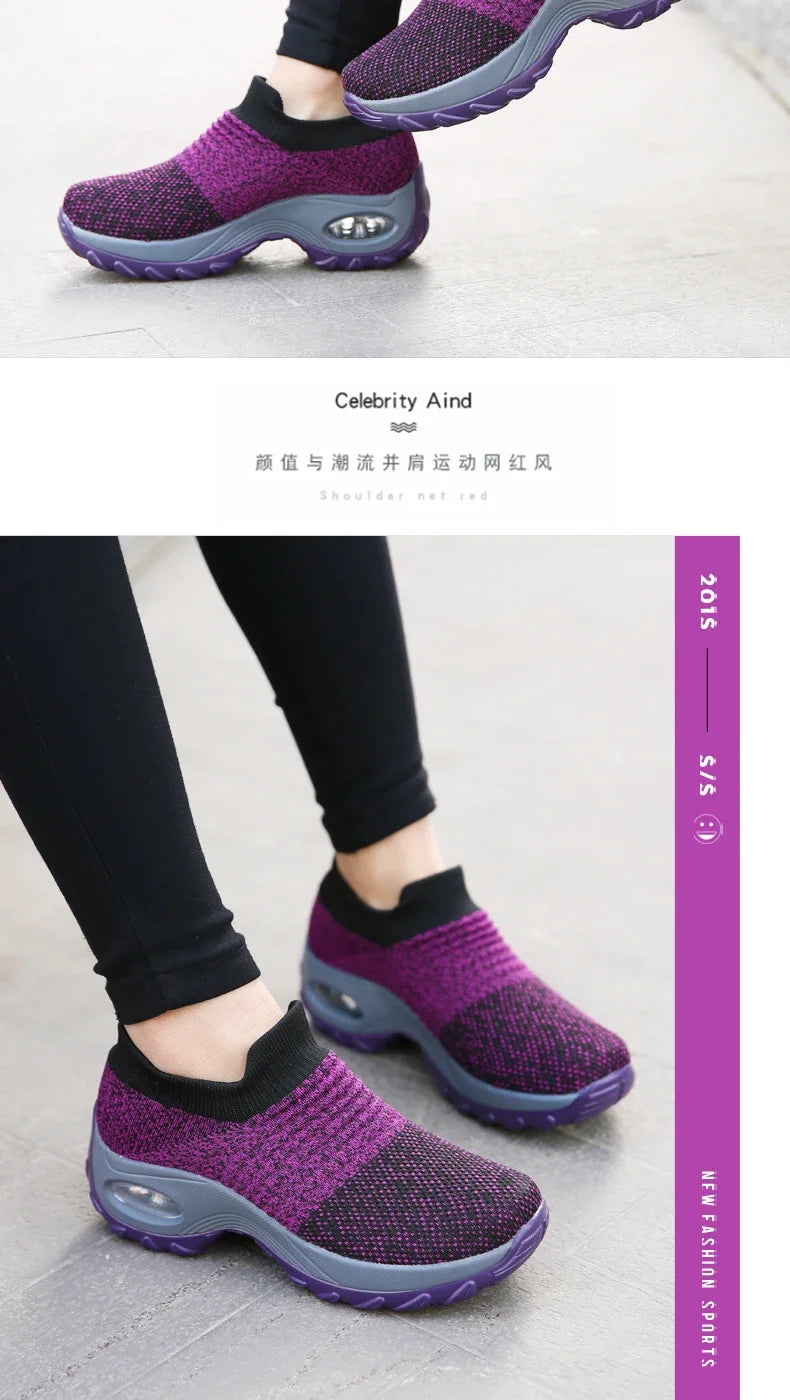 Women’s Breathable Mesh Slip-On Sneakers – Lightweight Casual Running Shoes with Cushioned Rubber Sole (Spring/Autumn)