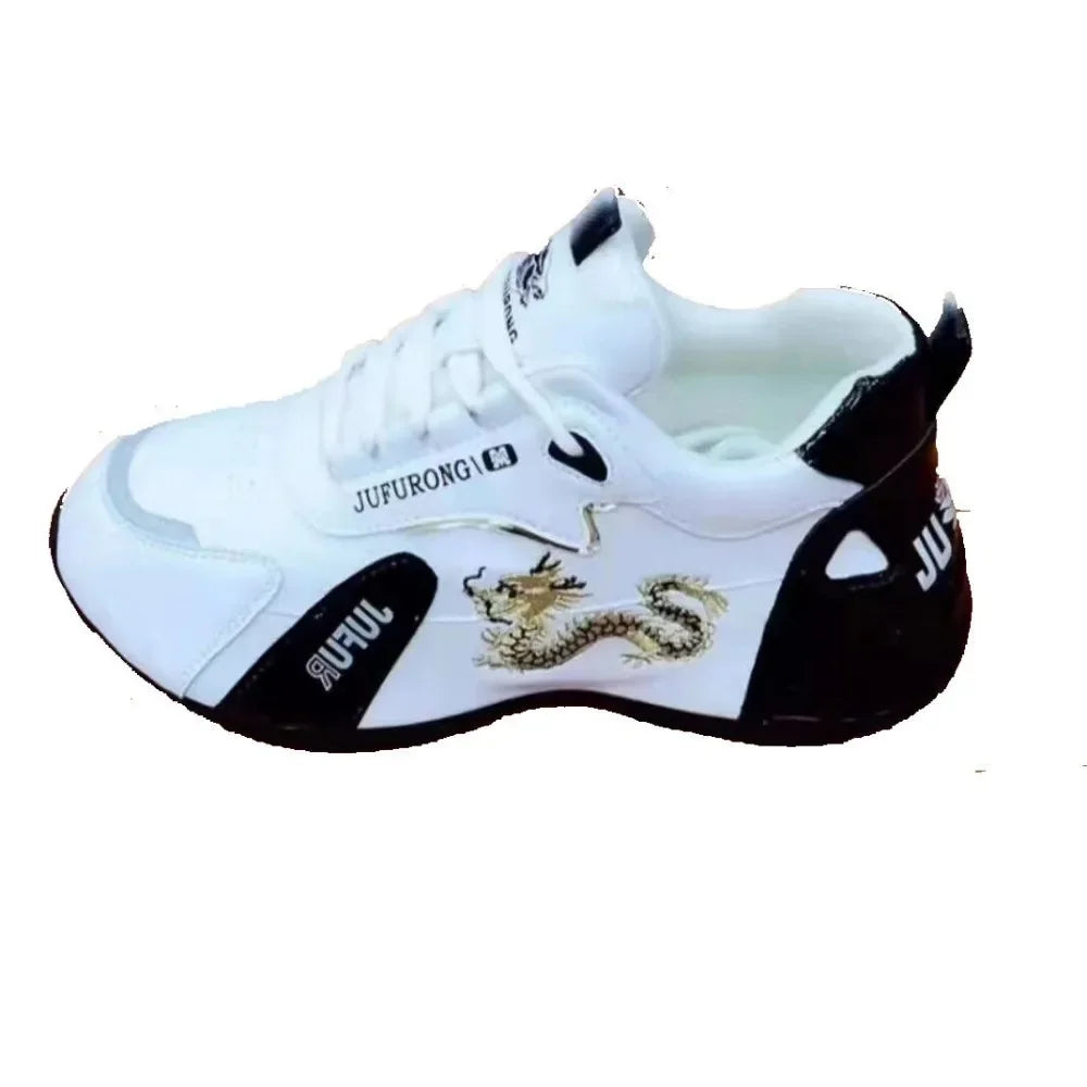 Women’s Designer PU Leather Platform Sneakers – Lightweight Breathable Lace-Up Casual Sports Shoes for Spring & Autumn
