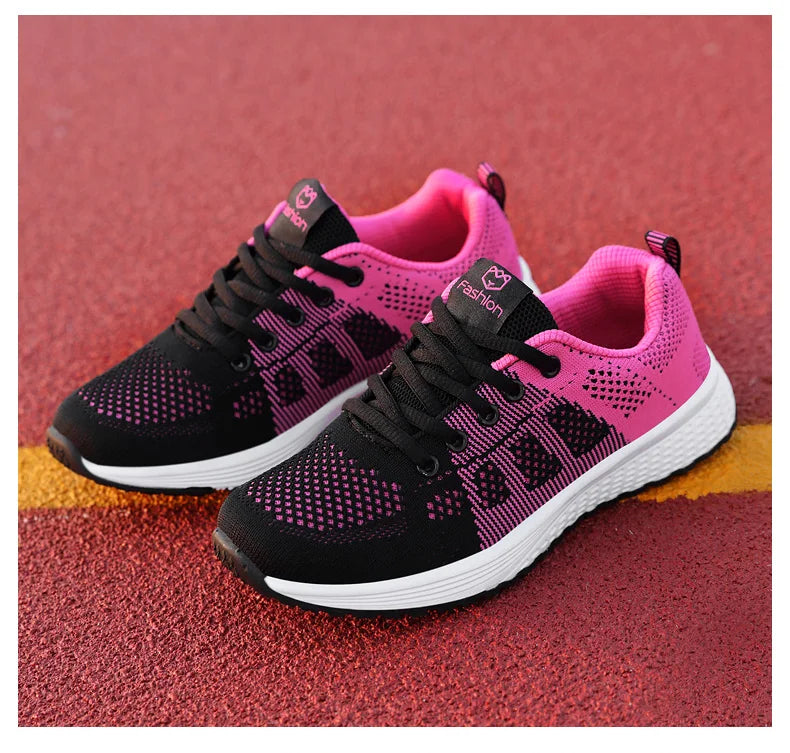 Women Casual Mesh Walking Sneakers – Breathable Lace-Up Flat Shoes for Women