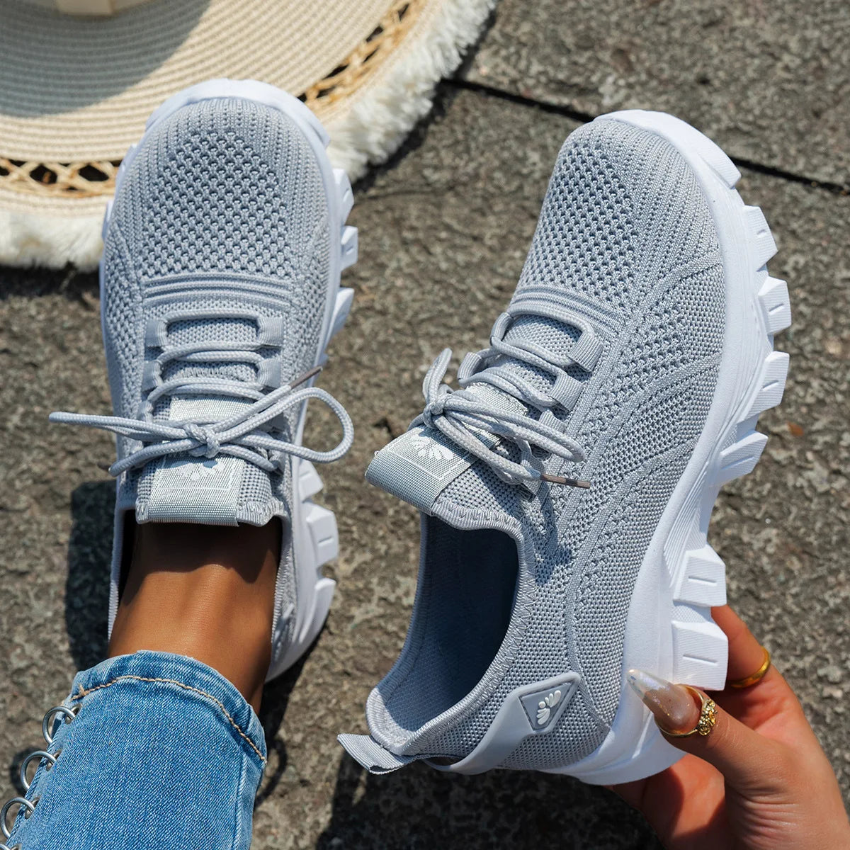 Women’s Lightweight Breathable Mesh Slip-On Walking Shoes – Plus Size Comfort Non-Slip Flat Sole Casual Spring Sneakers