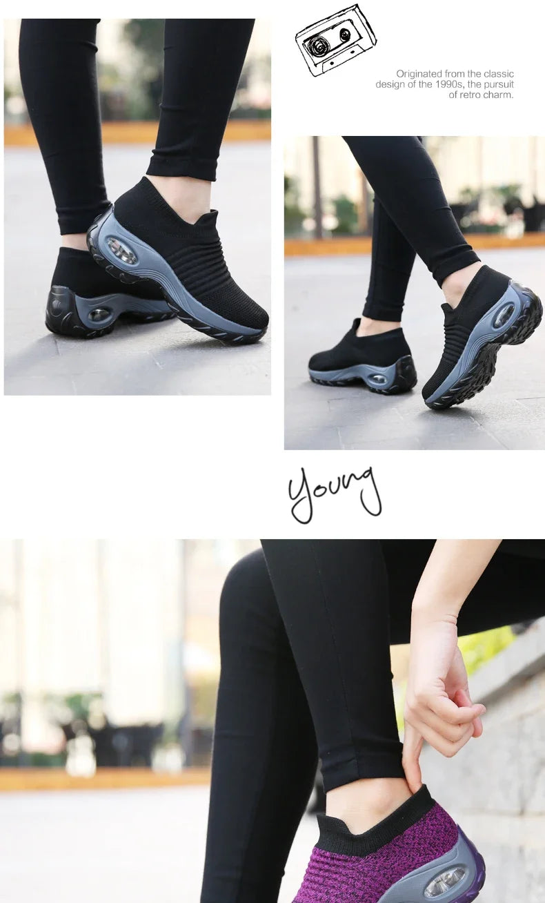 Women’s Breathable Mesh Slip-On Sneakers – Lightweight Casual Running Shoes with Cushioned Rubber Sole (Spring/Autumn)