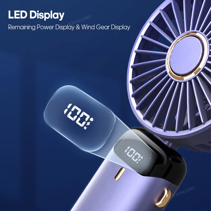 USB Rechargeable Foldable Neck Fan – Portable Handheld Mini Fan with 5-Speed Cooling, Digital Display & Phone Stand, Travel-Friendly Hands-Free Design