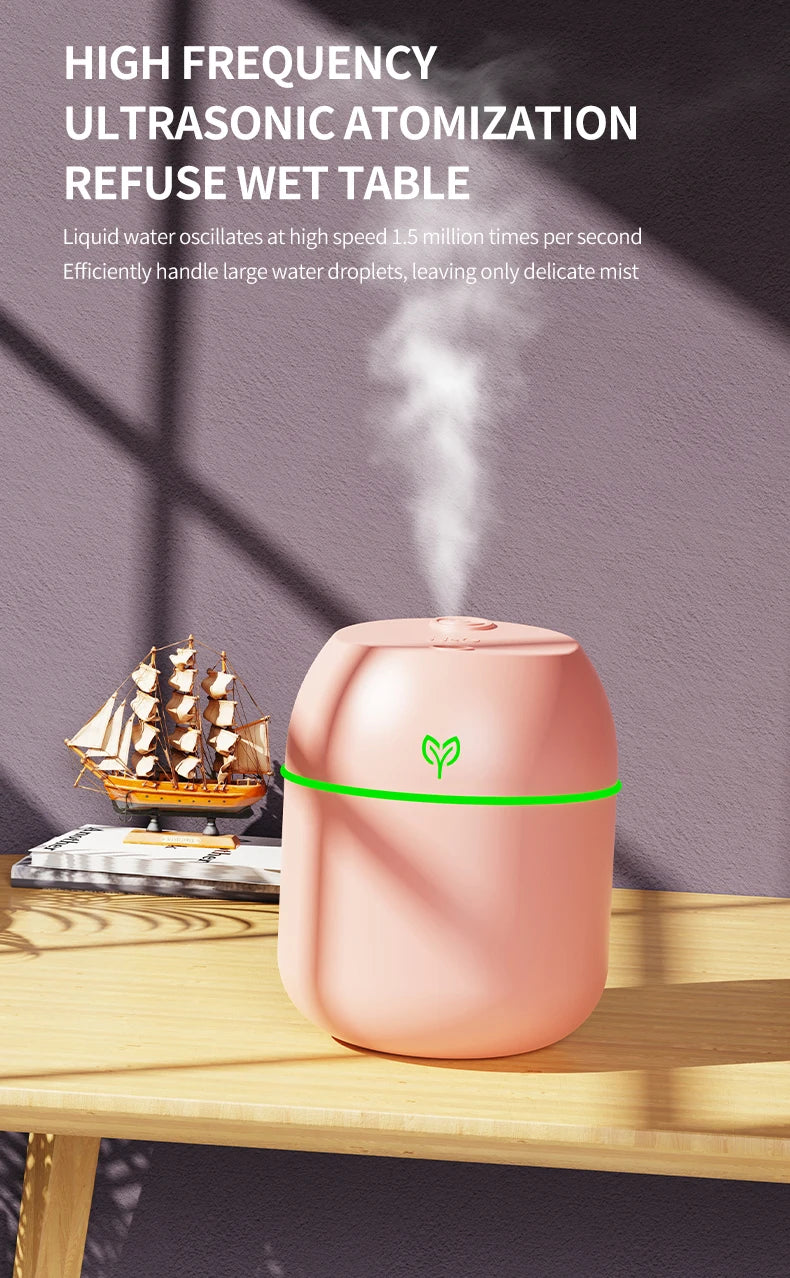 220ML USB Mini Cool Mist Humidifier – Quiet Desktop & Car Aromatherapy Air Humidifier with Auto Shut-Off