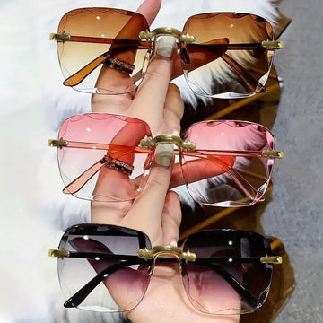 3PCS Square Rimless Square Sunglasses for Women – Luxury Designer Mirror Lens Fashion Summer Eyewear