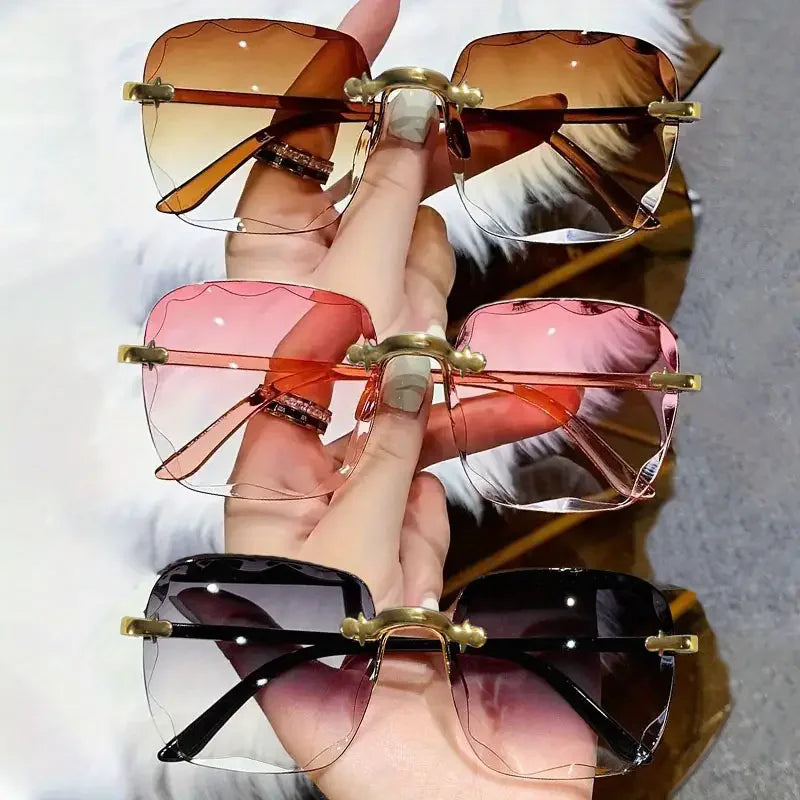 3PCS Square Rimless Square Sunglasses for Women – Luxury Designer Mirror Lens Fashion Summer Eyewear