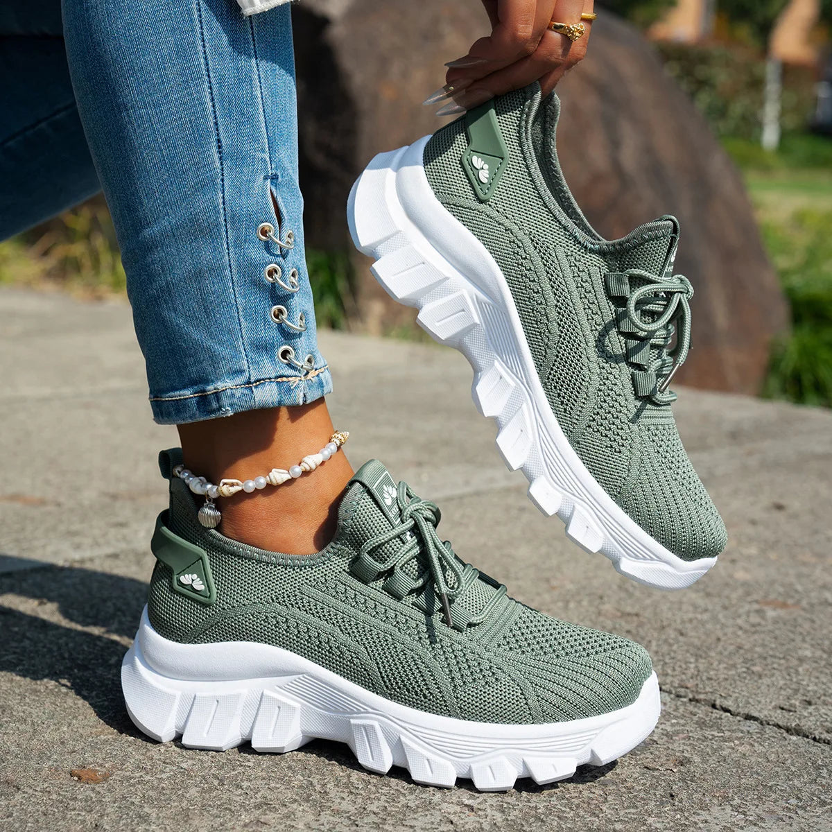 Women’s Lightweight Breathable Mesh Slip-On Walking Shoes – Plus Size Comfort Non-Slip Flat Sole Casual Spring Sneakers