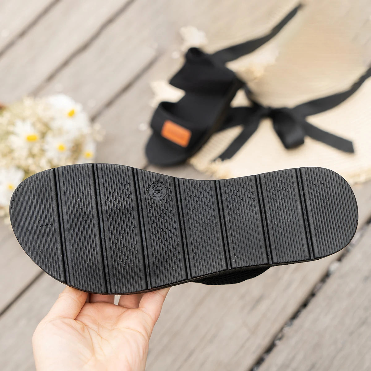 Women’s Breathable Mesh Slip-On Sandals – Lightweight Flat Low Heel Comfort Sandals with Appliques