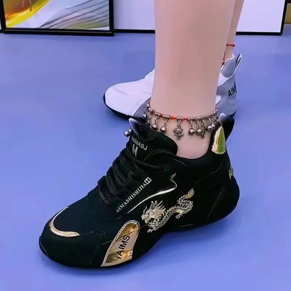 Women’s Designer PU Leather Platform Sneakers – Lightweight Breathable Lace-Up Casual Sports Shoes for Spring & Autumn