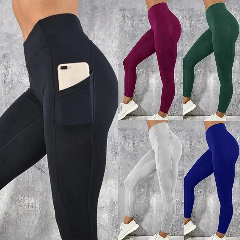 High Waist Yoga Leggings for Women – Butt Lifting Gym & Running Tights with Pocket, Stretchy Ankle-Length Sports Pants