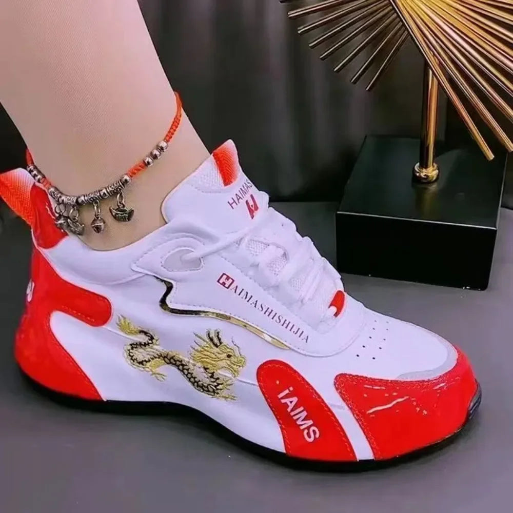 Women’s Designer PU Leather Platform Sneakers – Lightweight Breathable Lace-Up Casual Sports Shoes for Spring & Autumn