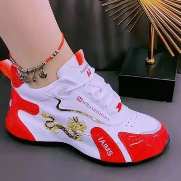 Women’s Designer PU Leather Platform Sneakers – Lightweight Breathable Lace-Up Casual Sports Shoes for Spring & Autumn