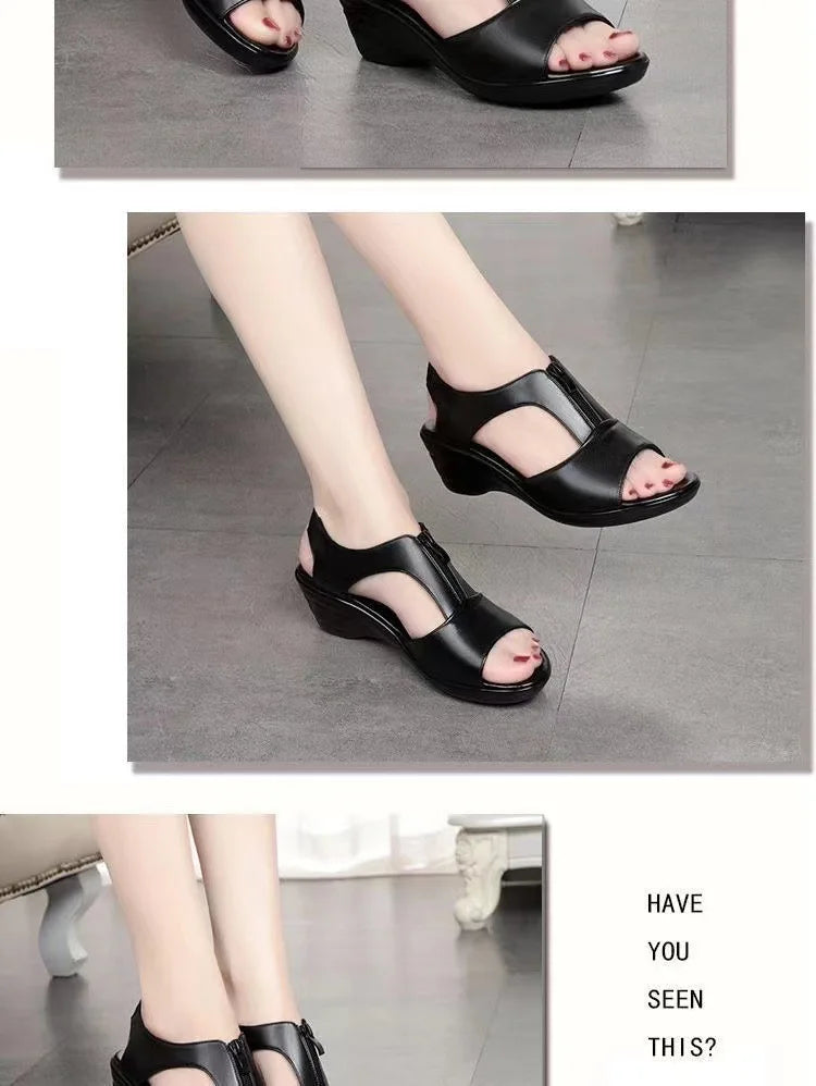 Women’s Plus Size Zipper Wedge Sandals – Low Heel Slip-On Roman Style Summer Casual Comfort Shoes