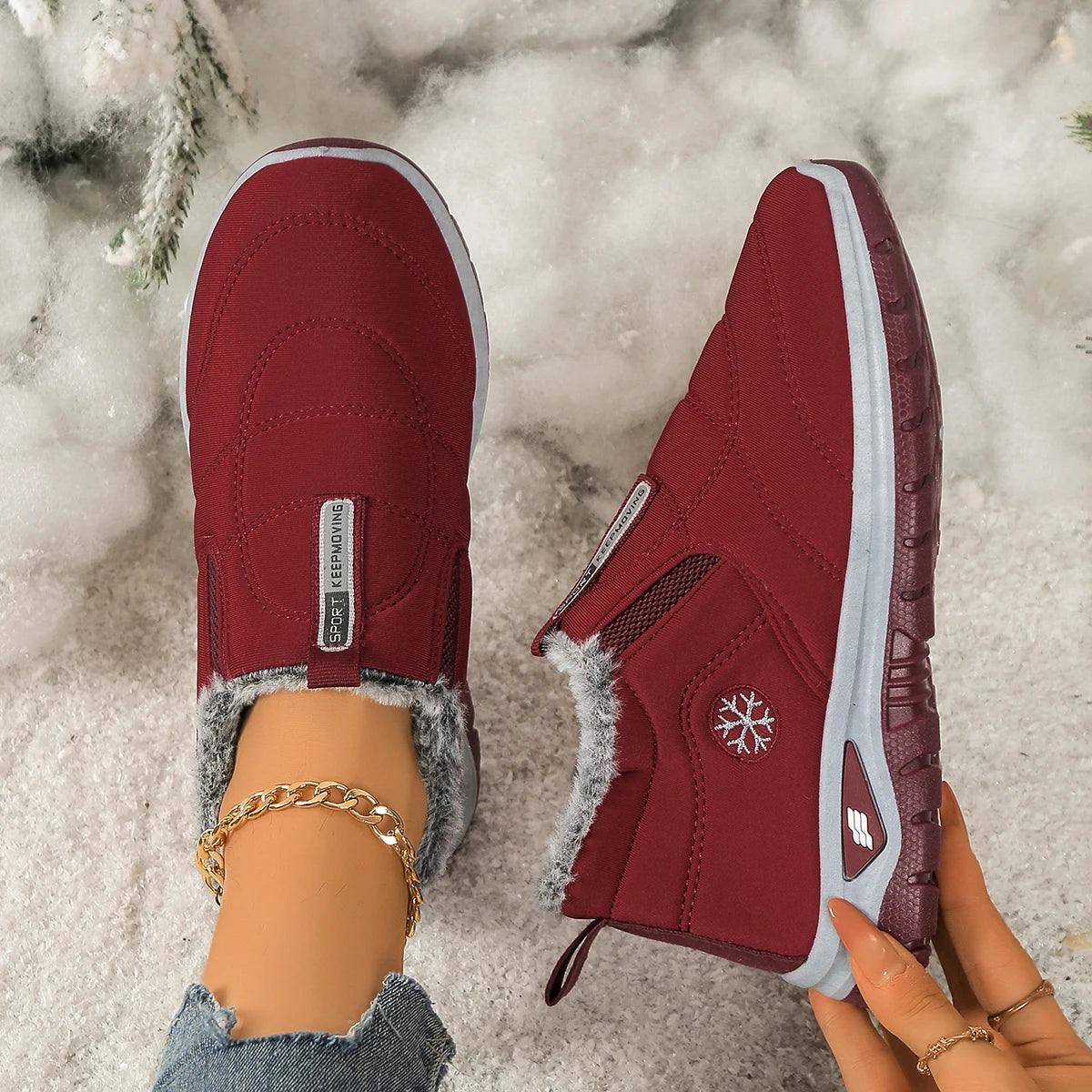 Women’s Lightweight Fleece-Lined Ankle Snow Boots – Soft Sole Slip-On Winter Casual Boots
