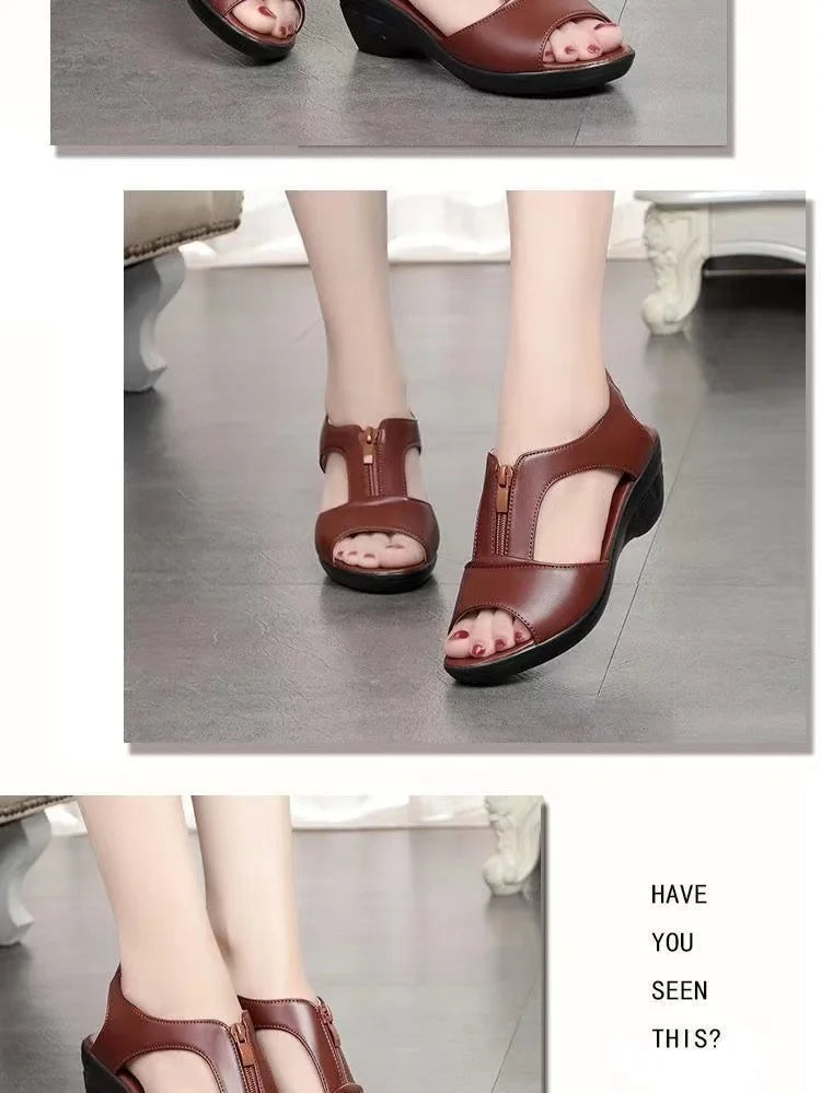 Women’s Plus Size Zipper Wedge Sandals – Low Heel Slip-On Roman Style Summer Casual Comfort Shoes