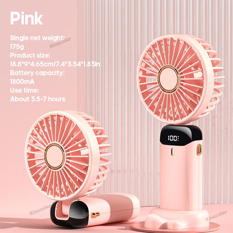 USB Rechargeable Foldable Neck Fan – Portable Handheld Mini Fan with 5-Speed Cooling, Digital Display & Phone Stand, Travel-Friendly Hands-Free Design