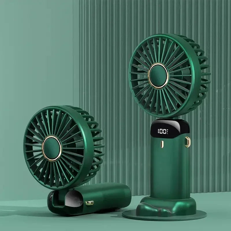 Portable Rechargeable Handheld Fan with LED Display, 5-Speed Mini Clip Fan with 90° Adjustable Head & Aromatherapy Function – USB Personal Cooling Fan for Office, Travel & Outdoor Use