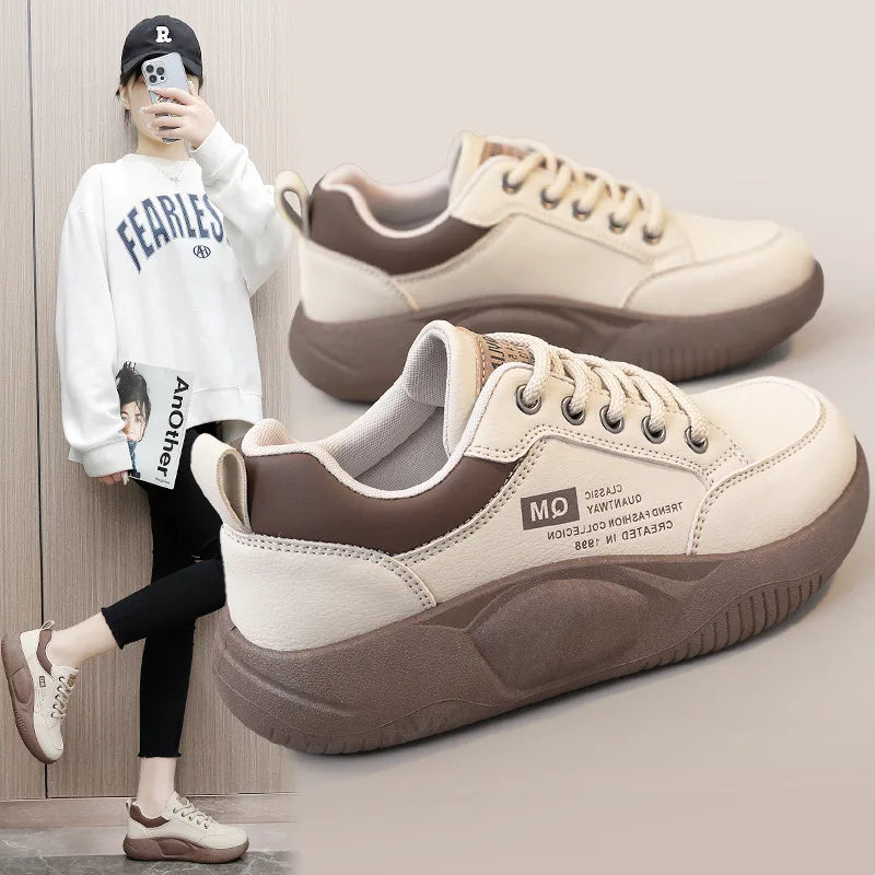 New Women’s Thick Sole Elevated Sneakers – Spring Casual PU Sports & Street Board Shoes