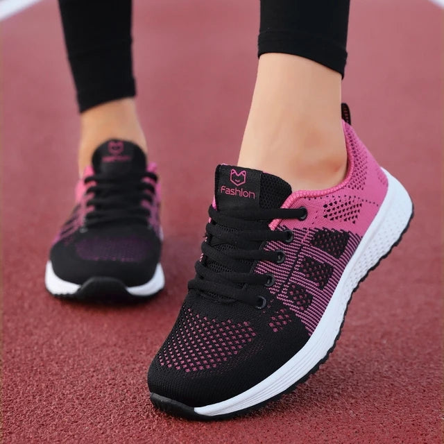 Women Casual Mesh Walking Sneakers – Breathable Lace-Up Flat Shoes for Women