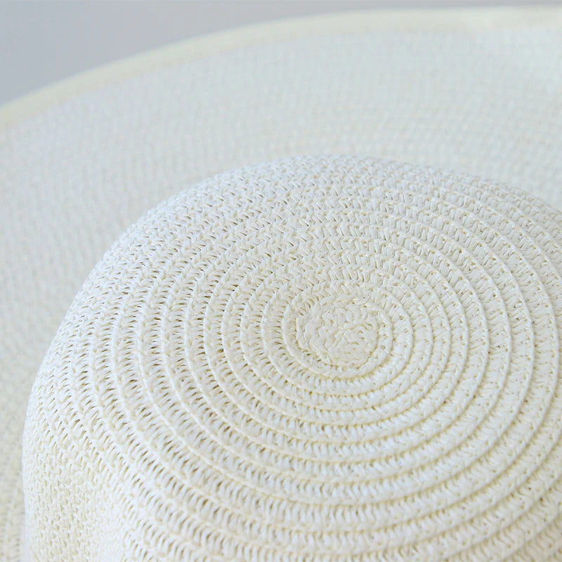 Women’s Wide Brim Straw Sun Hat – Foldable Beach Panama Hat with Bowknot, UV Protection Casual Summer Outdoor Cap
